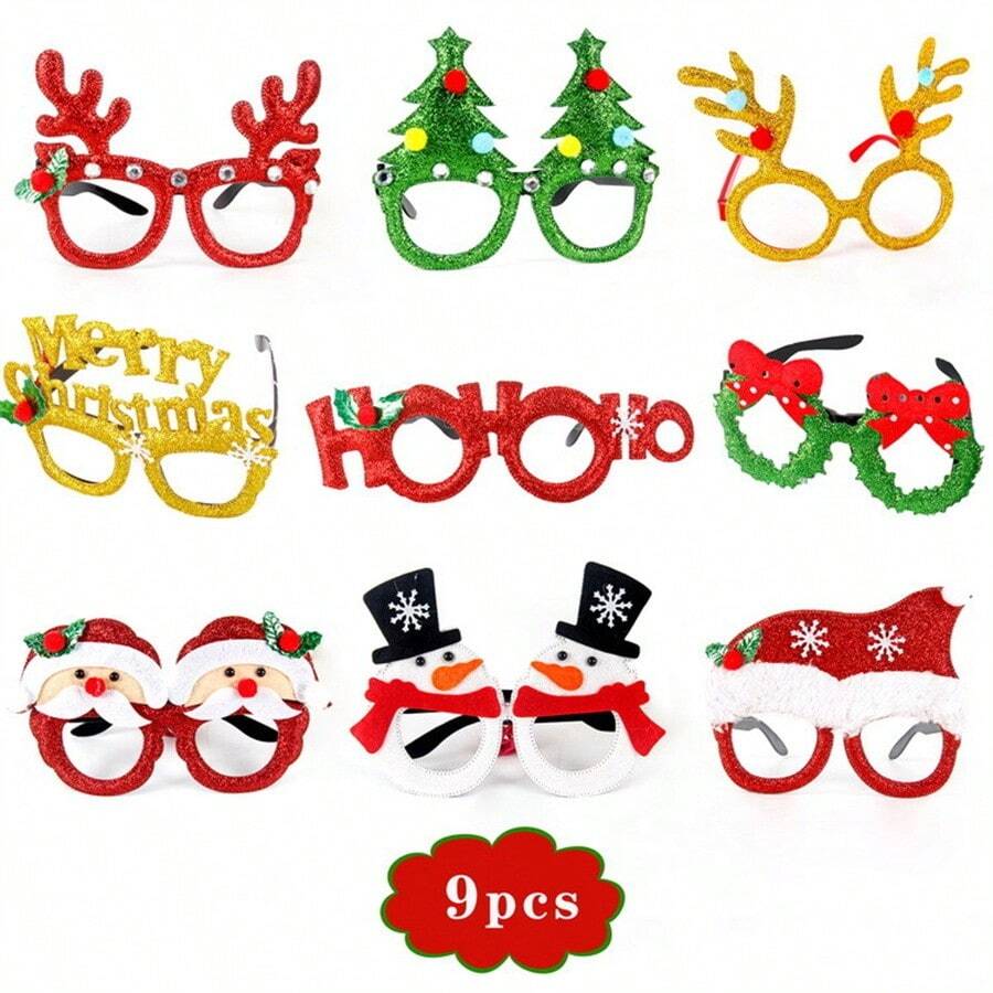 1 Set Random Style Christmas Decoration Glasses Set, Holiday Christmas Gift, Hats, Headbands, Clapping Circles, Wholesale - Black and White - View 1