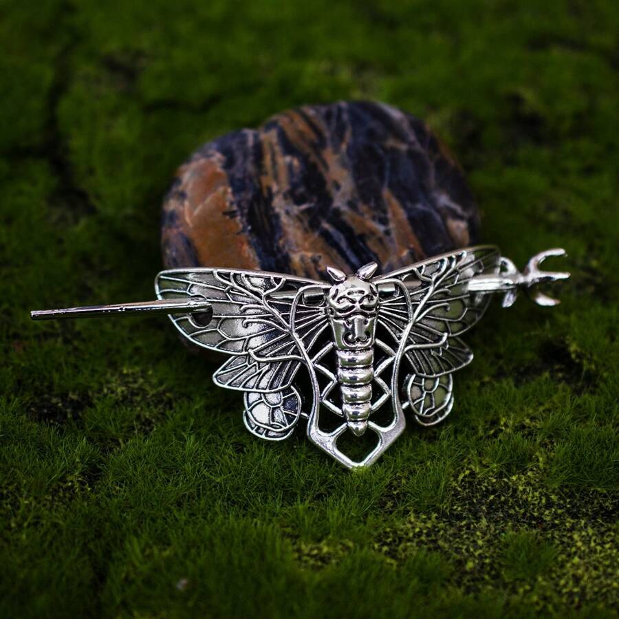 1 件復古鏤空昆蟲金屬髮棒/髮夾女式,飛蛾髮夾