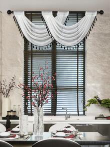 1片白色和黑色帶流蘇蕾絲簾布,簡約設計,適用於客廳、臥室、窗戶、門的裝飾 - 彩色 - 查看 9