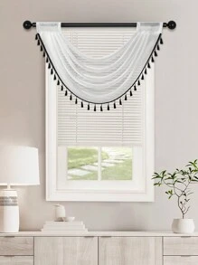 1片白色和黑色帶流蘇蕾絲簾布,簡約設計,適用於客廳、臥室、窗戶、門的裝飾 - 彩色 - 查看 5