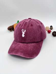 Gorra De Béisbol Lavada De Mujer Con Reno Bordado Rojo - Burdeos - Ver 2