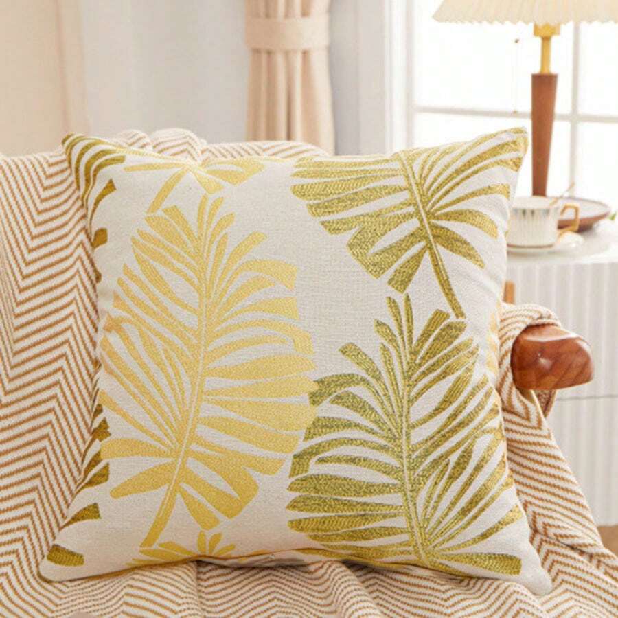1pc Jacquard Throw Pillow Cover - Yellow - View 1