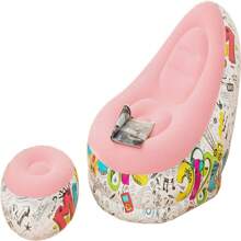LEODY Inflatable PUFF Armchair And Foot Rest - Pink - View 4