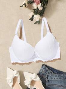 1 Máy Tính Nữ Màu Trắng Viền Ren Push-Up Bra Có Lớp Đệm Dày Để Thu Thập Ngực Và Giảm Tràn Sữa, đồ Lót - trắng - Xem 1