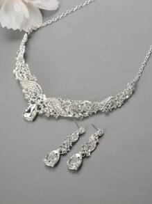 4入組 時尚合金鑲鑽玻璃皇冠項鍊和耳環套裝，適用於女士參加婚禮和派對