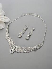 4入組 時尚合金鑲鑽玻璃皇冠項鍊和耳環套裝，適用於女士參加婚禮和派對