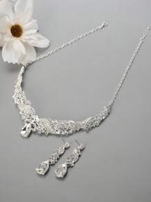 4入組 時尚合金鑲鑽玻璃皇冠項鍊和耳環套裝，適用於女士參加婚禮和派對