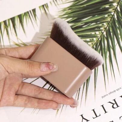 1 Piece Brown ABS Handle Portable Wave-Shaped Foundation Brush/Body Lotion Brush/Sunscreen Lotion Brush, Soft And No Shedding Wave Arc Surface Can Be Close To The, Body Parts Suitable For Personal Use Or As A Gift