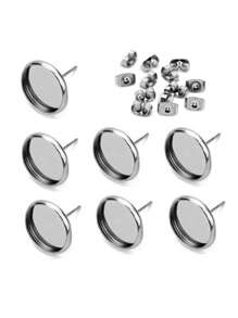 20 Pairs Nickel Free  Stainless Steel Earring Stud Bezel Settings And Stopper Earring Stud Post For Earrings DIY Accessories Finding