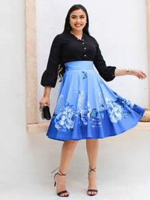 Plus Size Skirts - Blue - View 2