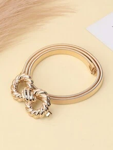 女士金色旋轉環彈性腰帶,時尚百搭腰帶 - 金色 - 查看 2