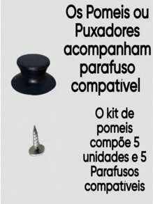 Pomel Puxador Pegador 5 Peças P/tampa De Panela E Frigideira - Preto - Visão 3