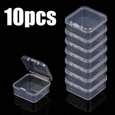 5/10入組方形透明塑料盒，收納珠子、耳環、耳塞、鈕扣等物品