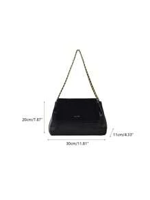 Fashionable Vintage Solid Color Flap Metal Chain Women's Shoulder Bag - Black - View 9