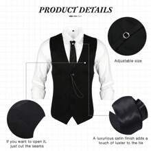 15pcs 1920s Men Costume Accessories Set 1920s Men Costume Accessories Vest Newsboy Hat Pocket Watch Tie - Black - View 4