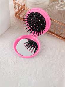 1pc Macaron Color Folding Comb Mirror, Multifunctional Dual-Use Mirror,Makeup,Cheap,Room Decor,Vanity,Travel,Bedroom,Makeup Accessories,Mirror,Vanity Mirror - Pink - View 2