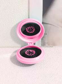 1pc Macaron Color Folding Comb Mirror, Multifunctional Dual-Use Mirror,Makeup,Cheap,Room Decor,Vanity,Travel,Bedroom,Makeup Accessories,Mirror,Vanity Mirror - Pink - View 4