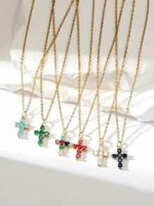 Hihho 1 buc. Colier în formă de cruce în stil de lux pentru femei/bărbați, cadou perfect și accesorii pentru purtarea zilnică, hip hop sau stil american - Multicolor - Vizualizare 11