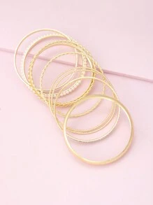 10pcs Fashionable Faux Pearl Twisted Bangle Bracelet Set - Yellow Gold - View 4