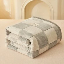 1 Miếng Chăn Với Tối giản Sọc & Lưới & Khối màu Mẫu , Tính hai mặt , Dày & Ấm áp , Đối với Phòng ngủ - Xám - Xem 9
