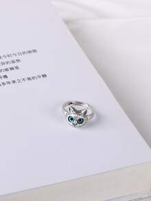 1只可愛的藍眼睛貓造型戒指,適用於女性和女孩,可調整大小