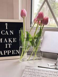 1pc Ins Style Acrylic Book Shaped Flower Vase For Living Room, Bedroom, Study, Office Decoration,Home Decor,Flower Vase,Centerpiece,Table Decor Room Decor Glass Vase - Clear - View 1