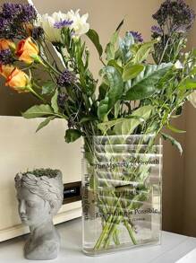 1pc Ins Style Acrylic Book Shaped Flower Vase For Living Room, Bedroom, Study, Office Decoration,Home Decor,Flower Vase,Centerpiece,Table Decor Room Decor Glass Vase - Clear - View 7
