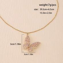 1 件蝴蝶水钻吊坠轻奢潮流镀铜 14k 金项链，适合女性生日礼物或日常佩戴