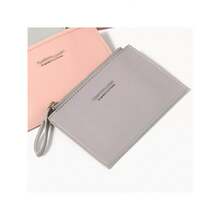 PU Leather Zipper Wallet,Solid Color Credit Card Storage Bag, Mini Purse - Purple - View 2