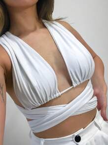 Top Cropped ou Kit Duo Amarração Faixas Multi Formas de amarrar Preto Sexy Calor Verão Carnaval Multi Amarrações