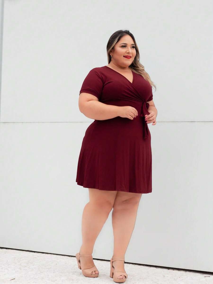 Plus Size Dresses - 酒紅色 - 查看 1
