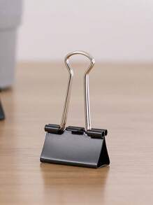 1 caja pinzas para documentos unicolor simple reutilizable multipropósito para escuela - Negro - Ver 3