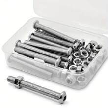 Set De Tornillos De Cabeza Redonda, Tuerca Y De Acero Inoxidable 304 (a2-70) Con Tornillo De Tapón De Enchufe, Alta Suavidad, Rosca De Máquina Completa - Plateado - Ver 1