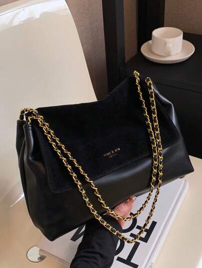 Fashionable Vintage Solid Color Flap Metal Chain Women's Shoulder Bag
