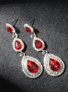 1 Paire De Boucles D'oreilles Décoratives En Pierres Précieuses Émeraude Rouge, Grandes Boucles D'oreilles Pendantes En Cristal En Forme De Goutte D'eau Pour Les Femmes, Les Filles, Les Mariées, Les Demoiselles D'honneur, Les Mariages, Les Fêtes, Les Bals, Les Bijoux De Costumes