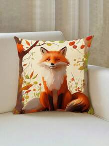 1入狐狸圖案枕套(不含枕芯),可愛的亞麻材質45cm*45cm/17.72英寸*17.72英寸方形印花,拉鍊封閉柔軟舒適墊套,適用於家居裝飾,適合秋冬季節 - 彩色 - 查看 1