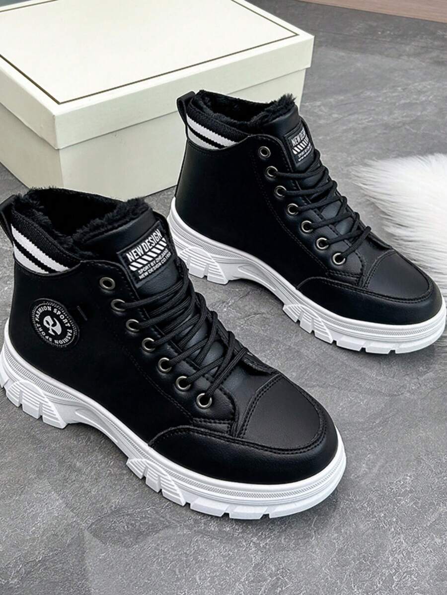 女士時尚舒適高筒絨面雪地靴-新款式,休閒優雅,絨面運動雪地靴。 - 黑色 - 查看 1