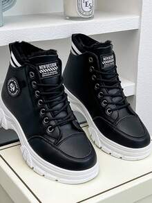 女士時尚舒適高筒絨面雪地靴-新款式,休閒優雅,絨面運動雪地靴。 - 黑色 - 查看 4