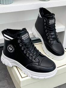 女士時尚舒適高筒絨面雪地靴-新款式,休閒優雅,絨面運動雪地靴。 - 黑色 - 查看 5