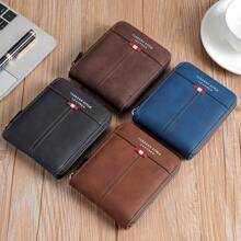 1pc New Men's Retro Style Multifunctional Zipper Wallet Youth Personality Color Block Card Holder For Students Bag Present For Men Wallet Purse Wallet Men Wallet Leather