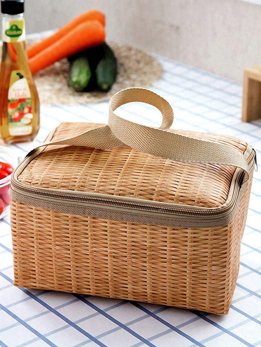 1 件便携式柳条藤条户外野餐包防水餐具隔热保温冷藏食品容器篮适用于露营野餐隔热野餐包适合青少年和工人适合返校教室隔热冷藏午餐包适合户外旅行轻便可折叠大容量适合家庭露营适合儿童适合男女老少保温午餐袋午餐盒袋学校午餐盒多功能野餐包 - 卡其色 - 查看 1