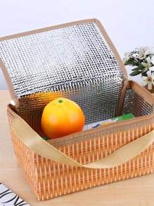 1 件便携式柳条藤条户外野餐包防水餐具隔热保温冷藏食品容器篮适用于露营野餐隔热野餐包适合青少年和工人适合返校教室隔热冷藏午餐包适合户外旅行轻便可折叠大容量适合家庭露营适合儿童适合男女老少保温午餐袋午餐盒袋学校午餐盒多功能野餐包 - 卡其色 - 查看 5