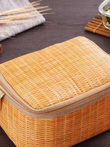 1 件便携式柳条藤条户外野餐包防水餐具隔热保温冷藏食品容器篮适用于露营野餐隔热野餐包适合青少年和工人适合返校教室隔热冷藏午餐包适合户外旅行轻便可折叠大容量适合家庭露营适合儿童适合男女老少保温午餐袋午餐盒袋学校午餐盒多功能野餐包 - 卡其色 - 查看 6