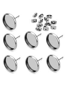 20 Pairs Nickel Free  Stainless Steel Earring Stud Bezel Settings And Stopper Earring Stud Post For Earrings DIY Accessories Finding