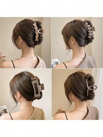 4入組棕色中空髮卡，適合秋季日常佩戴和戶外活動