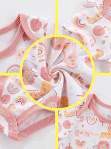 Set Of 4 Cotton Diapers Short Sleeve Rompers Baby Clothing - Pink - View 8