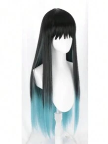 Wig Black Hair With Water Green Highlights Muichiro Pillar Of Mist Hunter Anime Cosplay - 黑色 - 查看 1