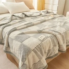 1 Miếng Chăn Với Tối giản Sọc & Lưới & Khối màu Mẫu , Tính hai mặt , Dày & Ấm áp , Đối với Phòng ngủ - Xám - Xem 2