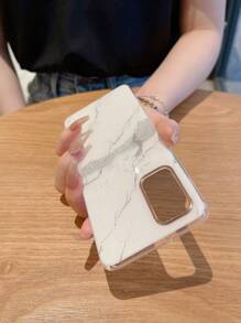 1pc Imd White Marble Pattern Protective Phone Case