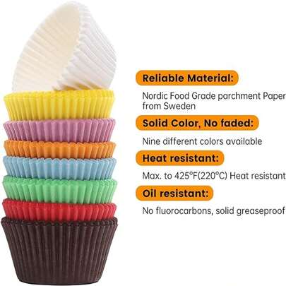 200/100/300 كوب ورقي لتغليف الكب كيك، بطانات لحلويات المافن، أوراق شمع مقاومة للحرارة للاستخدام في المخبز المنزلي، متعددة الألوان